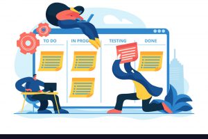 Task management concept vector illustration Kanban board. Time tracking and workflow coordination. Productivity planning. Task management, project managers tool, task management software concept. Vector isolated concept creative illustration